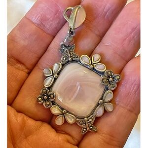 Vintage-Style Sterling Silver Pink Opal & Marcasite Pendant